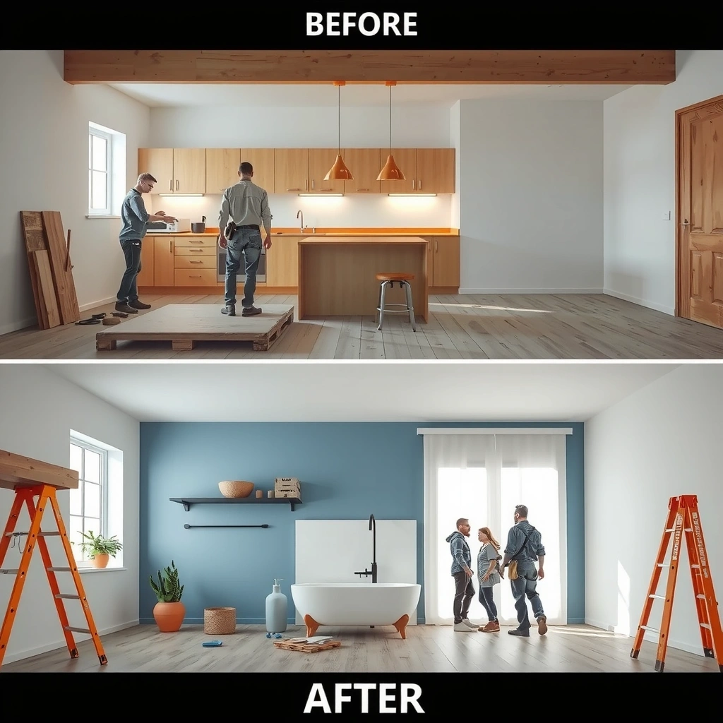 Home renovation project showing before and after transformation
